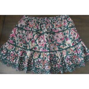 Floral Eyelet Short Skirt MEDIUM Tiered Embroidered Boho Jennifer & Grace